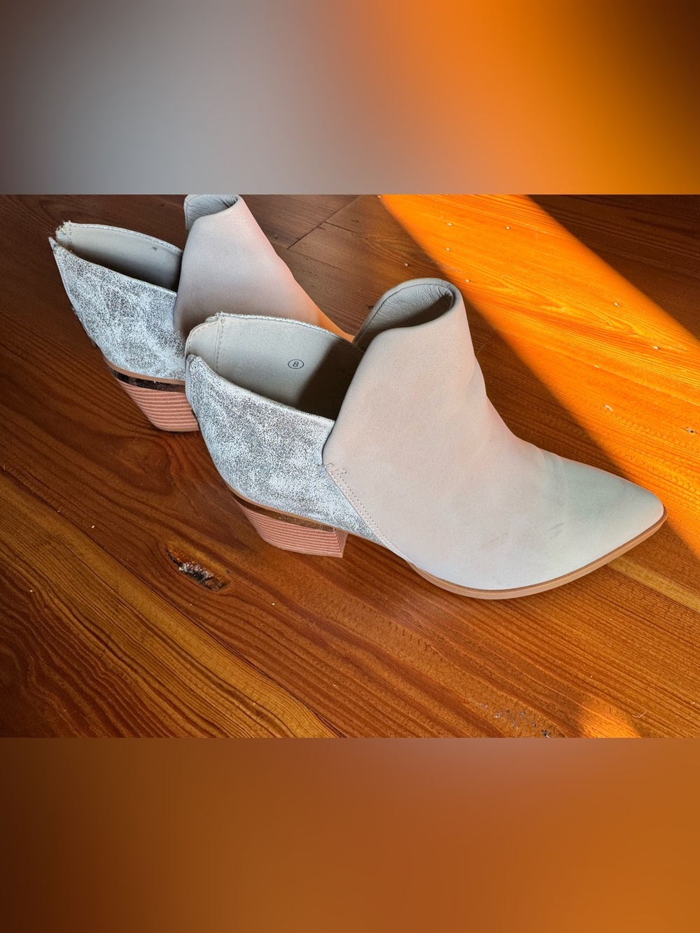 Women’s light beige Suede Block Heel Booties
